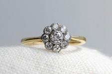 Edwardian Diamond Ring - 18ct Yellow Gold Old Cut Cluster Ring Size N