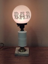 Vtg MCM "BAR" lamp 16" White Glass Globe Column Marble Base Bar Pub Man Cave EVC