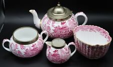 Antique Copeland Spode Manderin Pink Tea Set, Teapot, Sugar, Milk Jug