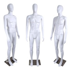 Male Mannequin Matt White Plastic Display with Rotating Head and Metal Stand
