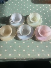 Arcopal Opalescent Harlequin 5 Cups & Saucers, Vintage French Glass Tea Set