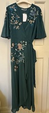 Beautiful Hope & Ivy Green Embroidered Wrap Maxi Dress