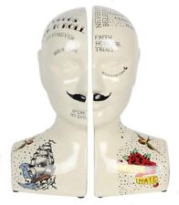 SET OF 2 VINTAGE STYLE PHRENOLOGY CERAMIC BOOKENDS BOOK ENDS SIL
