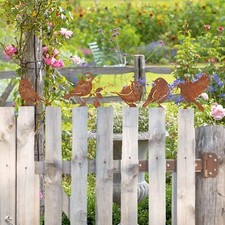 5x Metal Garden Ornament Birds Decorative Fence Topper with Mounting Base Yard