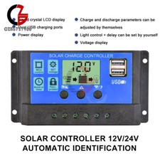 10A/30A/60A PWM Solar Charge Controller 12/24V Auto Dual USB Solar Panel Charger