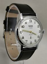 Vtg 1960s Slava USSR 17 Jewels Mechanical Syringe Hands 35mm Chrome Gents Watch