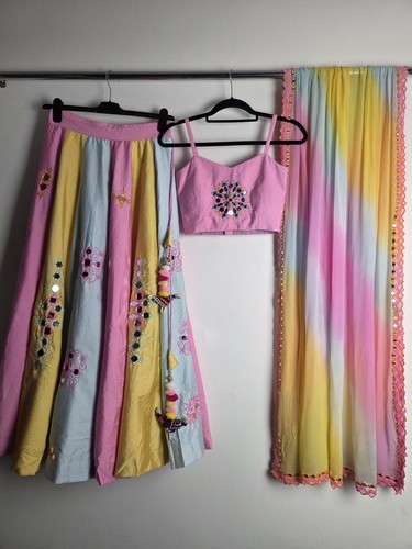 Pastel mirror work lehenga - pastel,
