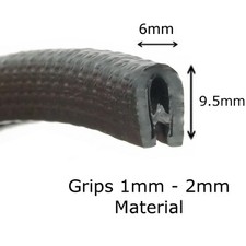 Rubber car edging trim protection finisher 9.5mm x 6mm THE METAL HOUSE Per Metre