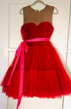 LANVIN X H&M RED TULLE, BEIGE SILK LAYERED MEGA-DRESS LMTD EDITION 2010 WOW $255