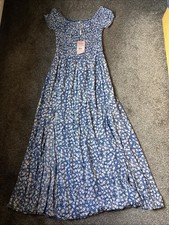 Stella Morgan Size 8/10 Midaxi Blue/white Floral Shirred Top Dress New With Tags