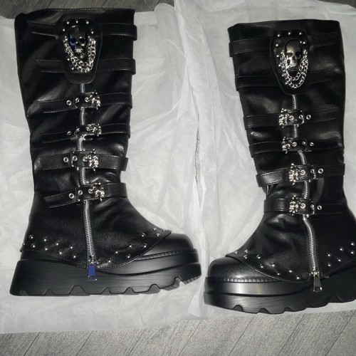 Black gothic biker mid - gothic, mid-calf