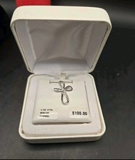 1/10 CT TW Genuine Diamond Pendant In Sterling Silver Cross Necklace 