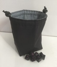 Dice Bag - Black/Silver Grey - Square - Freestanding - Reversible RPG D&D TCG