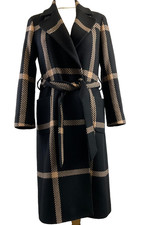 Hobbs wool blend coat women's black & peach Size 14 large belted H1