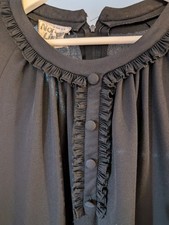 Vintage Norman Linton UK 18-20 Black Zip Back Dress Collar And Cuff Detial