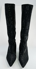ZARA RHINESTONE DENIM BOOTS BLACK WOMAN KNEE HIGH HEEL 3081/310 SIZE EU 39 UK 6