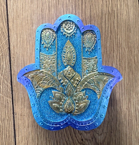 Blue gold hamsa hand - gold,