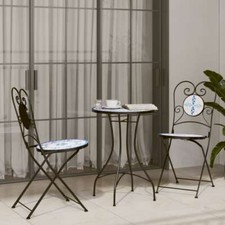 Mosaic Bistro Set Blue and White Iron and Ceramic vidaXL