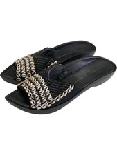 Robert Clergerie Black Beaded Mule Sandals Cowrie Shell Accents 