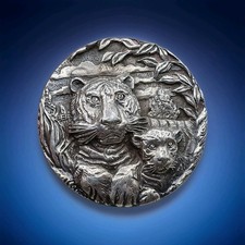 Superb Round Solid Silver Tiger Ornament Possible By Buccellati Italy