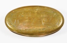 Antique 18thC. Dutch Brass Tobacco Box Engraved Scenes Man & Woman Marriage 12cm