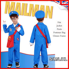 Kids Mailman Dress Up Costume Blue Postman Suit with Hat Red Bag Glasses Frame