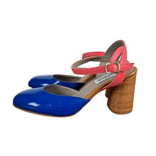 Habbot Vero Cuoio Pump Shoes Womens Size 7.5 Blue/Pink Croco Block Dressy Heels