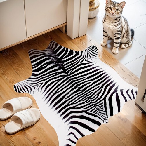 Zebra rug faux cowhide - zebra, rug‌