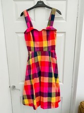 EMILY & FIN Pink Purple & Yellow Check Fit & Flare Strappy Dress Sz 8 XS Mint