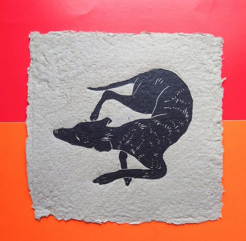 Greyhound dog original - greyhound, linocut