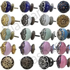 Ornate Metal CERAMIC DOOR KNOBS Cupboard Handle Cabinet Drawer Pulls Shabby Chic