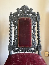 Antique Gothic Chair Carved Oak Jacobean Red Game Of Thrones The Traitors Style