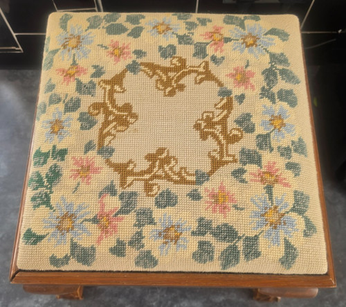 Vintage wooden footstool with - vintage,