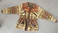 Vtg CONEXION Navajo American Indian Blanket Fabric& Leather Batwing Sleev Jacket