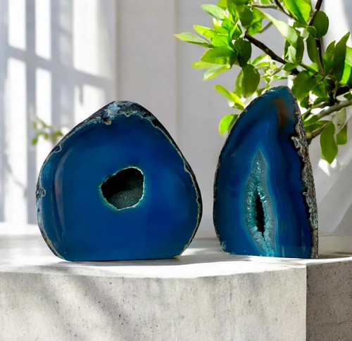 Teal agate standing cut base - agate,