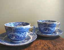 Spode Blue Italian Breakfast Cup & Saucer x 2 Vintage Made In England VGC