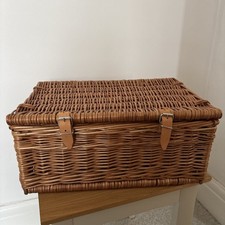 Wicker Hamper Cane Picnic Basket Rectangular With Straps - 39cm wide