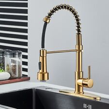 Gold LED Kitchen Sink Faucet Commercial Single Handle Spring Mixer Tap W/Plate