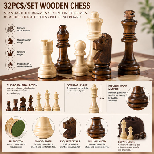 32pcs wooden chess pieces - wooden,