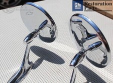 Round Bowtie Outside Rearview Mirrors Ribbed Base Chevy Chevelle Impala Nova New