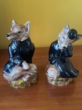 Pair Vintage Staffordshire Ceramic Huntsman Foxes Unboxed 20cm