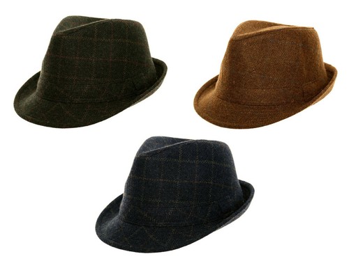 Adults tweed trilby hat - hat, fedora