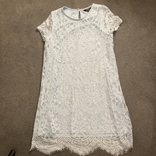 Lipsy VIP Embroidered Short lined dress Cornflower Blue Xmas Party Lace Size 14