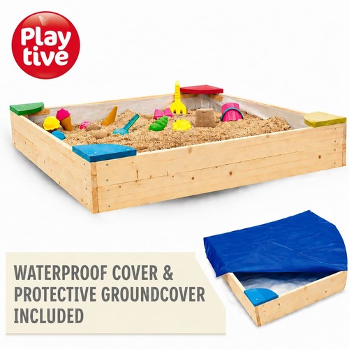 Wooden sandpit with seats - sandpit,