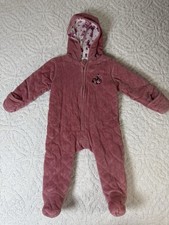 LAURA ASHLEY Baby Girls 6-9 Mo Winter Fleece Bunting Romper Snow Dusty Pink