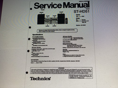 Technics hd51 service - st-hd51,