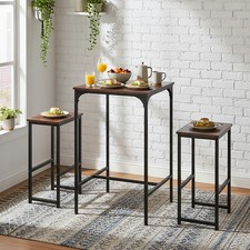 Bar Table & 2 Stools Set Industrial Pub Kitchen Dining Breakfast Bar Furniture
