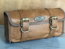 Genuine Goat Leather Vintage Motorcycle 2 Strap Buckle Closure Tool Roll Bag