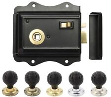 Old English Victorian Style Latch Lock Snib + Ebonised Beehive Rim Door Knob Set