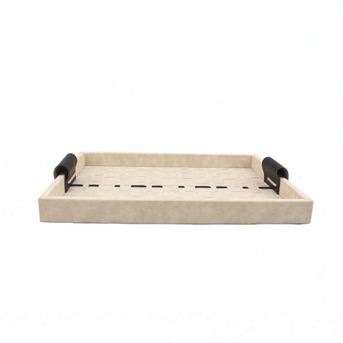 Wood tray with leather handles - leather,